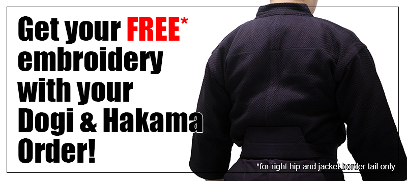 Free embroidery service with Dogi and Hakama order through Tozando Online Shopping
