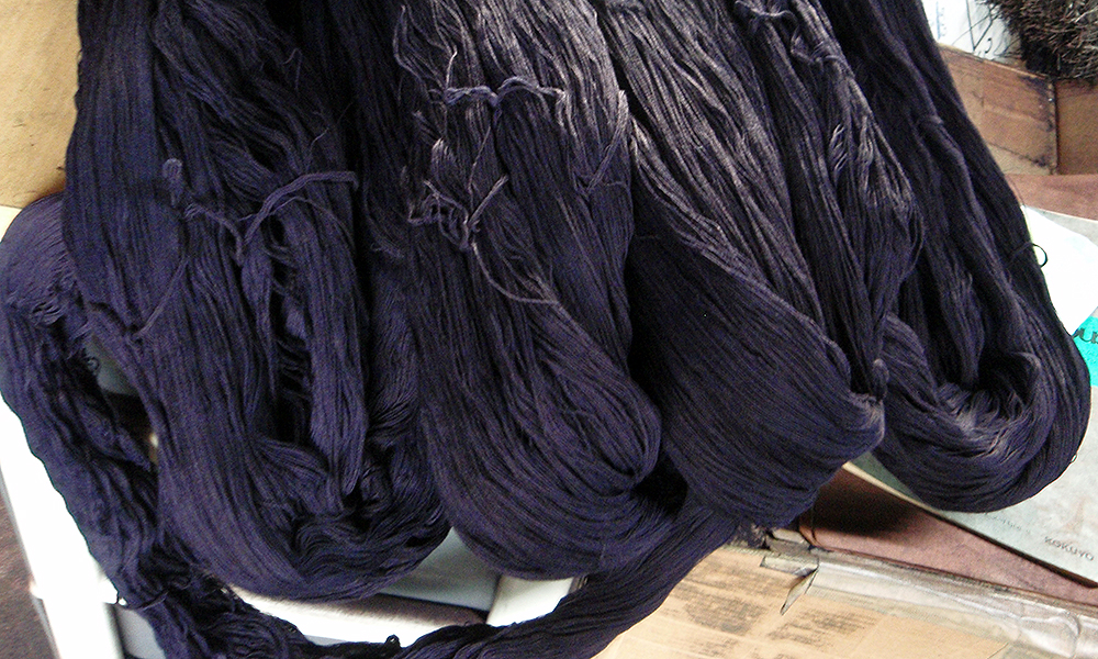 Bundles of indigo dyed cotton yarns