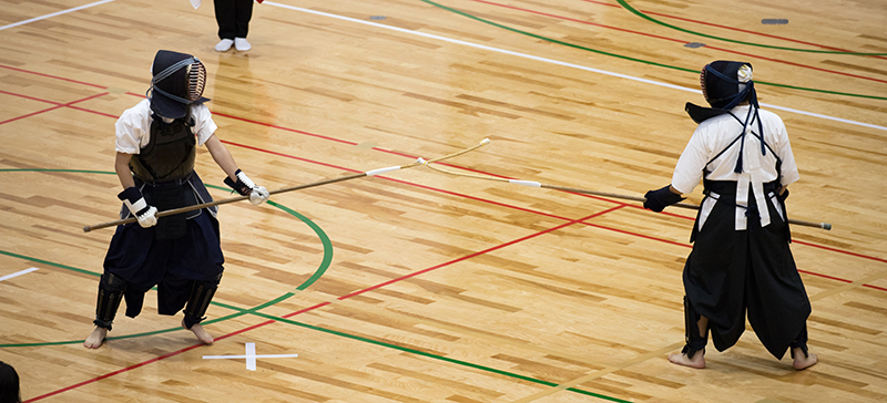 Naginata shiai using modern equipment.