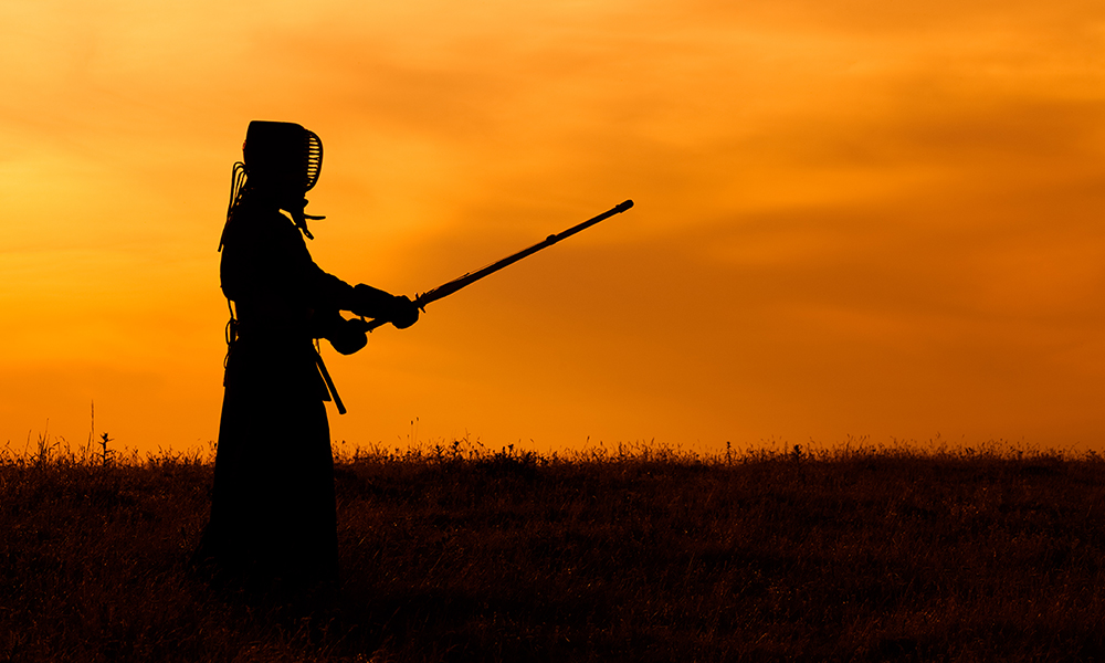 Kendo practice Keiko in the sunset