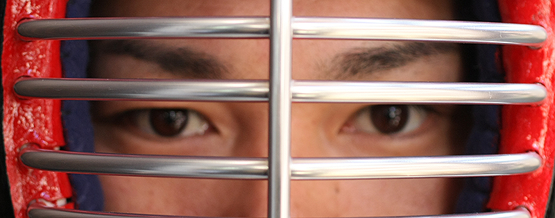 Eyes behind Kendo Mengane metal bars