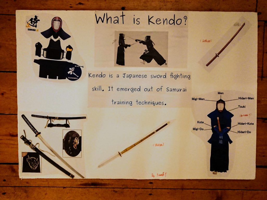 A kendo poster made for a school project detailing the different Japanese language used in Kendo.