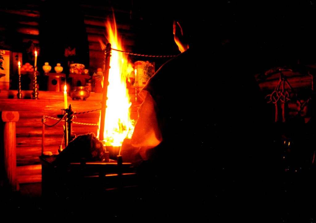The buddhist Homa ritual of burning sticks.